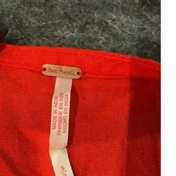 FREE PEOPLE Emmers Linen Midi Maxi Size S Orange Red Vermilion - Picture 6 of 10